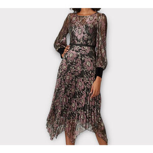 Nissa Floral Metallic Midi Formal Cocktail Dress